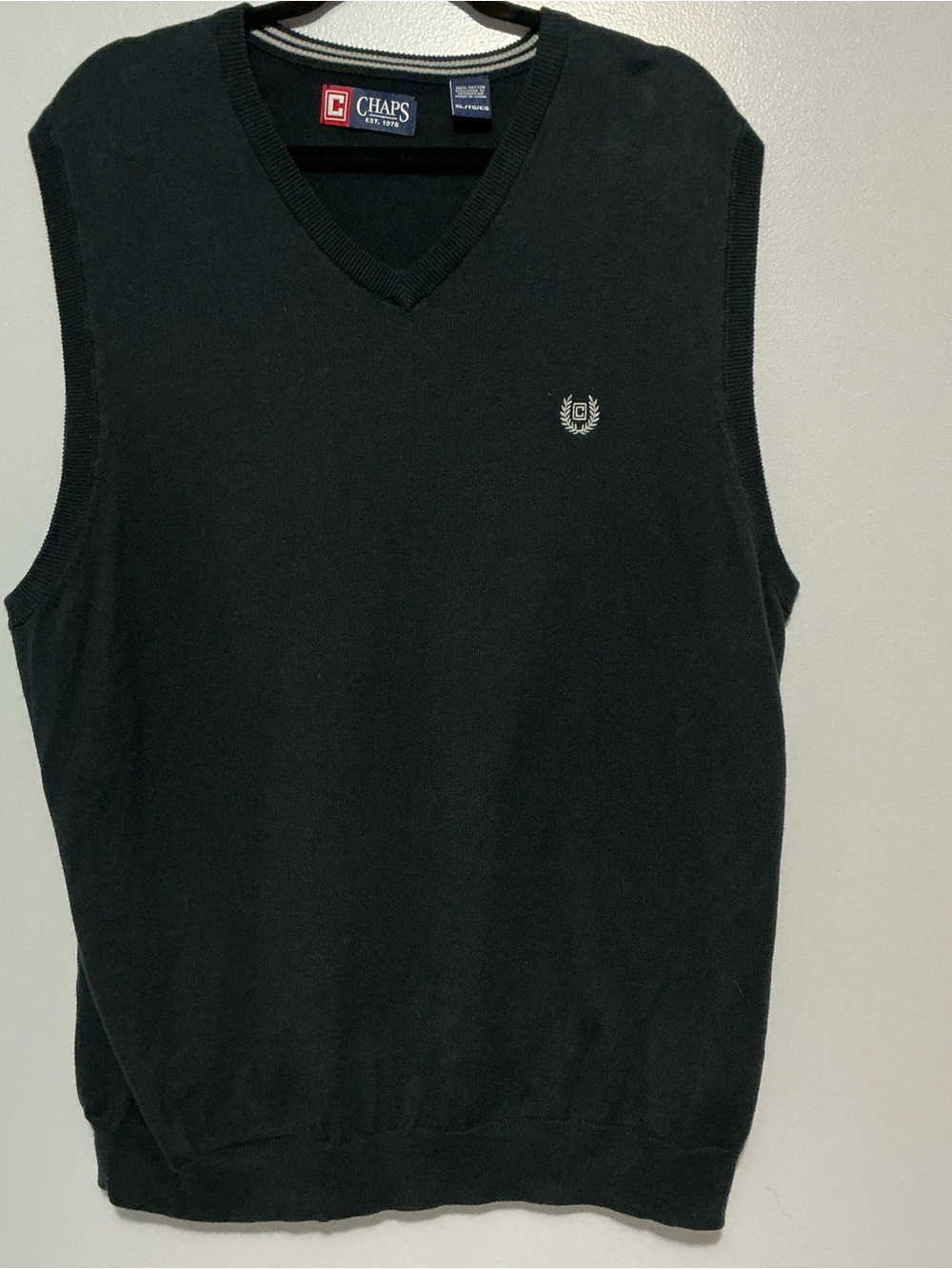 Ralph Lauren Chaps Sweater Vest Blk V Neck Cotton Preppy Country Club size XL